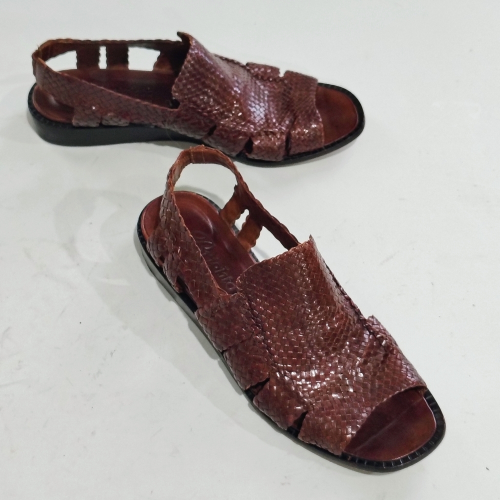BRIGHTON Women's Elegant Brown Leather Woven Sandals Size 8.5